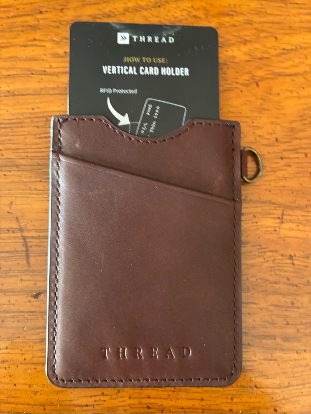 Thread Brown Vertical Card Holder with Attachment Ring